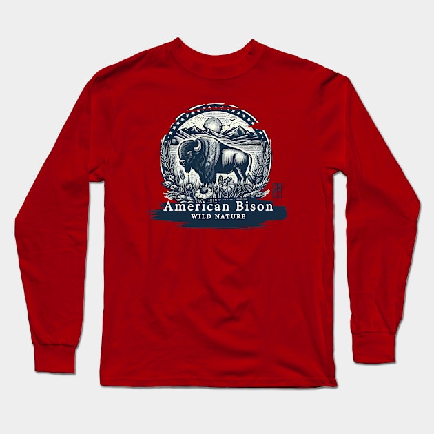 American Bison - WILD NATURE - BISON -14 Long Sleeve T-Shirt by ArtProjectShop